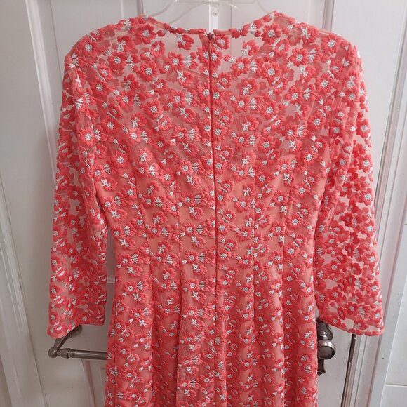 Lela Rose Modest Coral Pink Holly Floral Embroidered Dress - Picture 8 of 8
